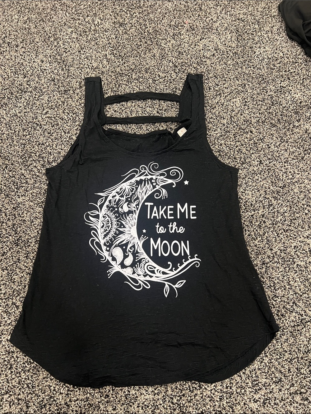 No Boundaries Black Graphic Tank Top with Moon Print